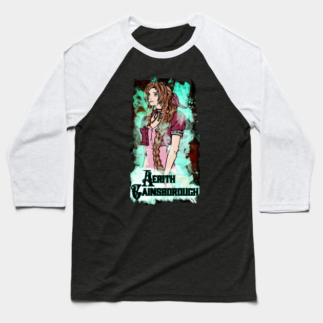 Aerith Baseball T-Shirt by Beanzomatic